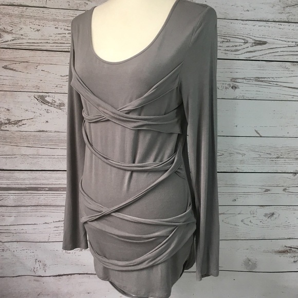 Kensie Tops - Kensie gray stretch knit criss cross long top